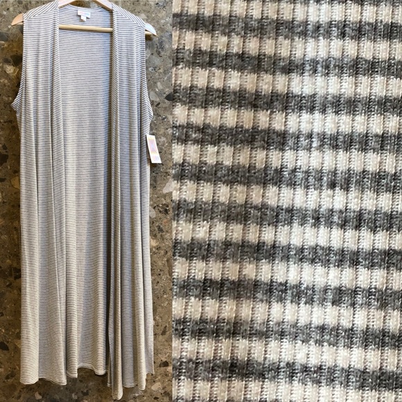 Medium Gray Stripes Lularoe Joy Duster Vest - Picture 2 of 8